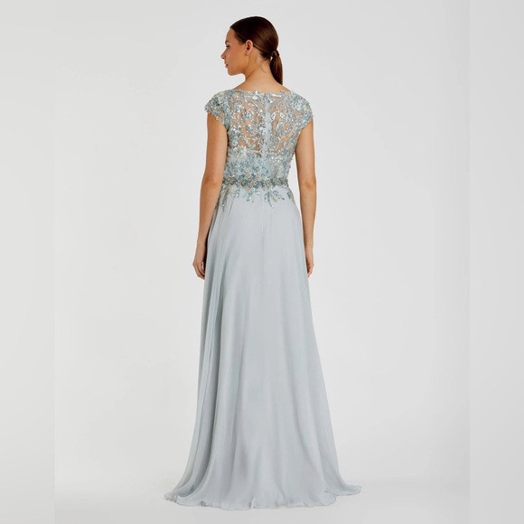 NWT Mac Duggal Blue Embellished Cap Sleeve Bodice Flowy Gown 79365 Size 14 - Picture 3 of 16